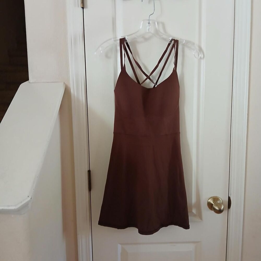 NWT OFFLINE by Aerie Brown Real Me Hold Up Strappy Active Mini Dress M Basic